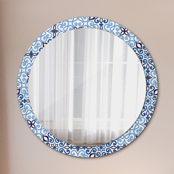 Round decorative mirror Blue arabic pattern