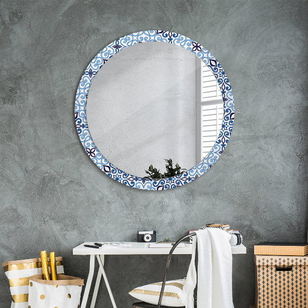 Round decorative mirror Blue arabic pattern