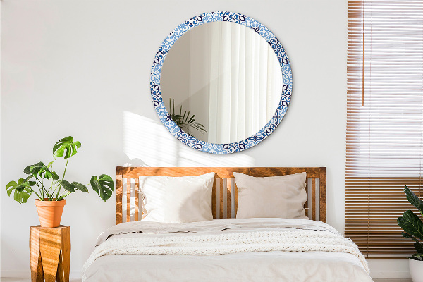 Round decorative mirror Blue arabic pattern