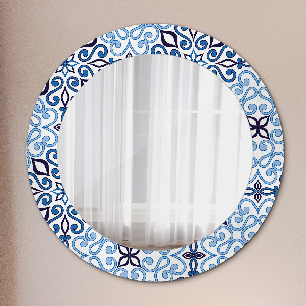 Round decorative mirror Blue arabic pattern