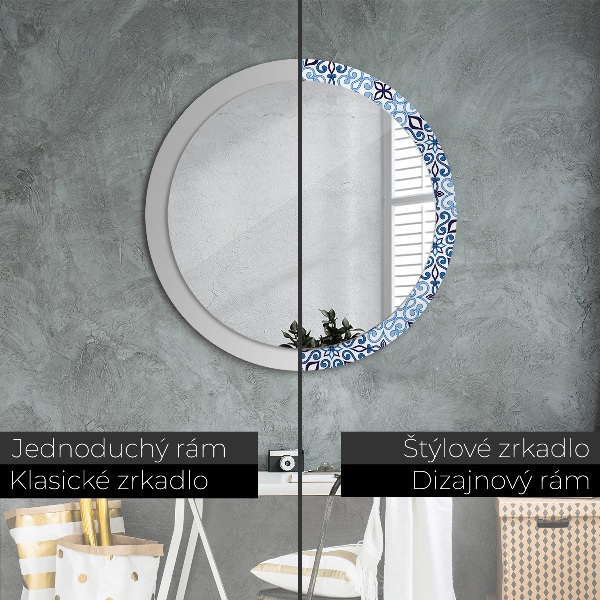 Round decorative mirror Blue arabic pattern