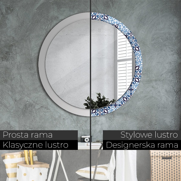 Round decorative mirror Blue arabic pattern