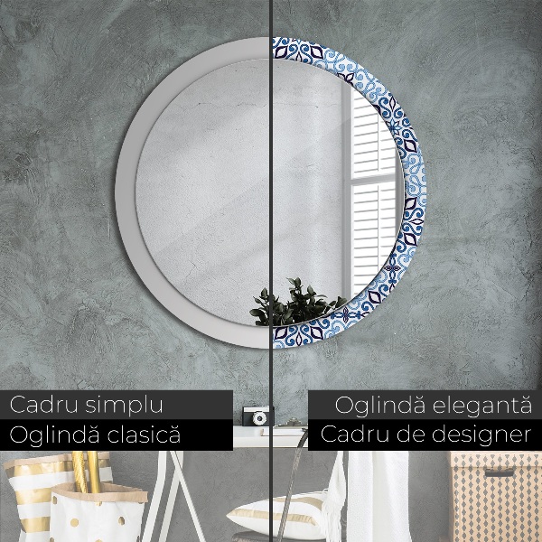 Round decorative mirror Blue arabic pattern