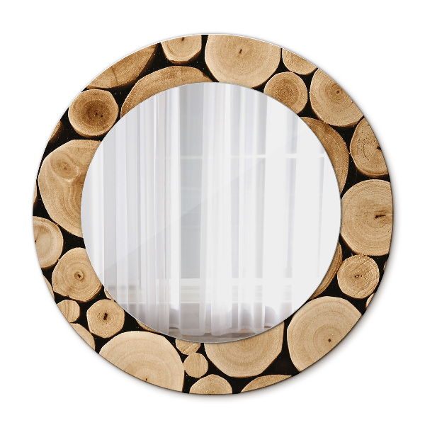 Round decorative mirror Wood logs