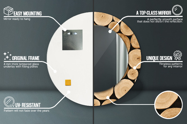 Round decorative mirror Wood logs