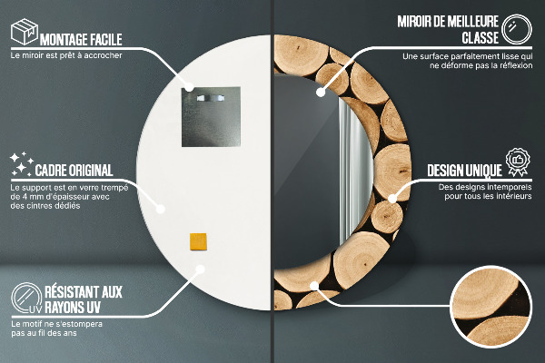 Round decorative mirror Wood logs