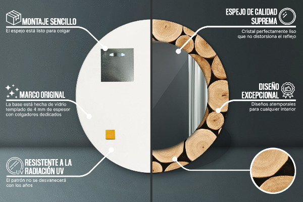 Round decorative mirror Wood logs