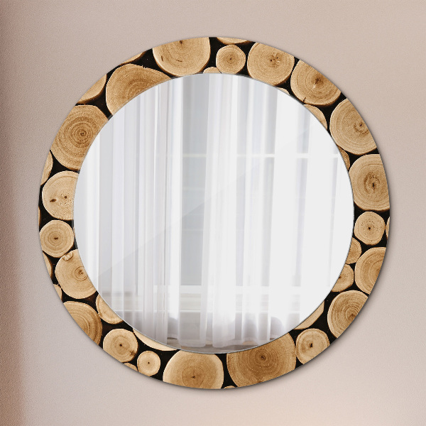 Round decorative mirror Wood logs