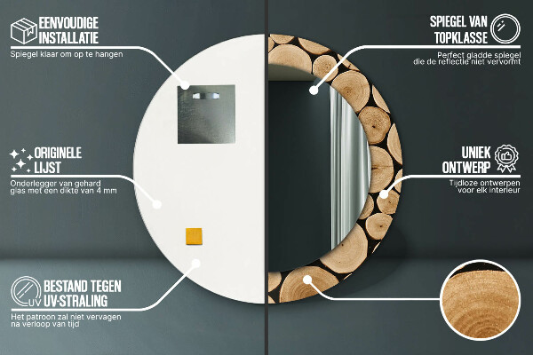 Round decorative mirror Wood logs