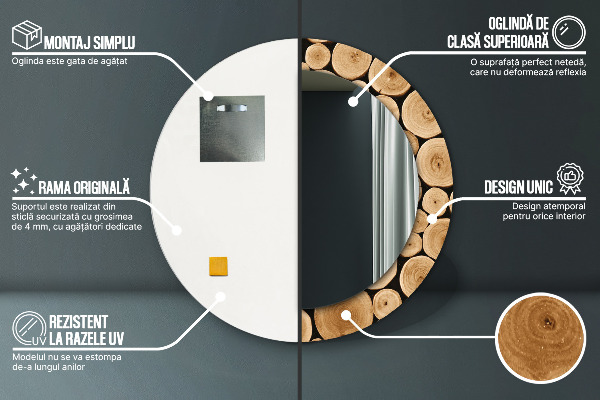 Round decorative mirror Wood logs