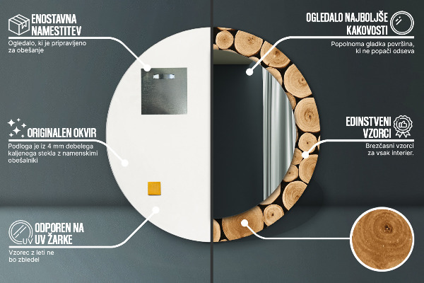 Round decorative mirror Wood logs