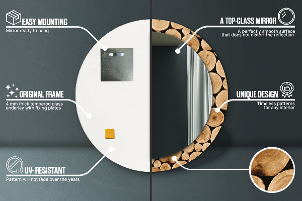 Round decorative mirror Wood logs