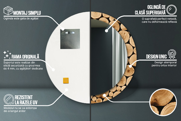 Round decorative mirror Wood logs