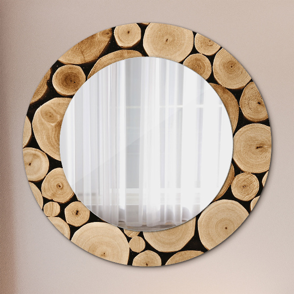 Round decorative mirror Wood logs