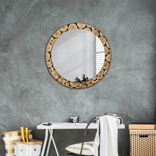 Round decorative mirror Wood logs
