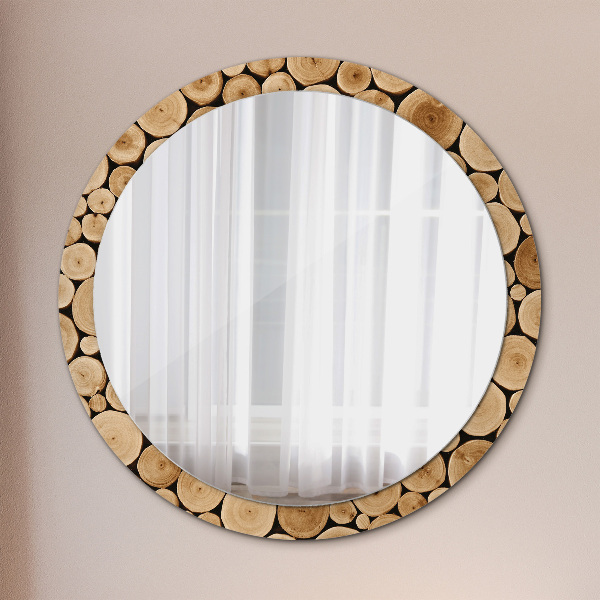 Round decorative mirror Wood logs