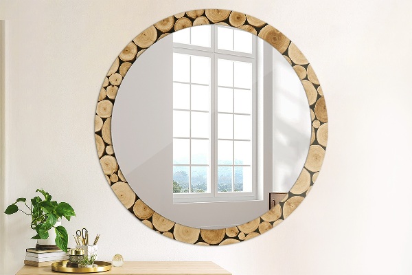 Round decorative mirror Wood logs