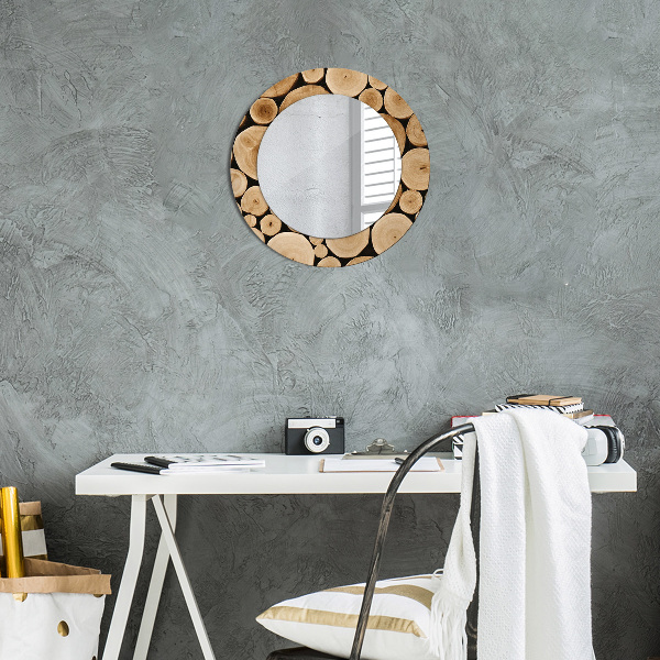 Round decorative mirror Wood logs