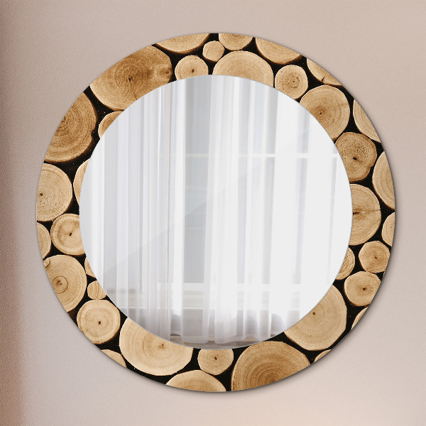 Round decorative mirror Wood logs