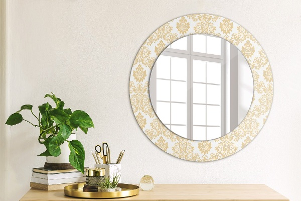 Round printed mirror Baroque damask