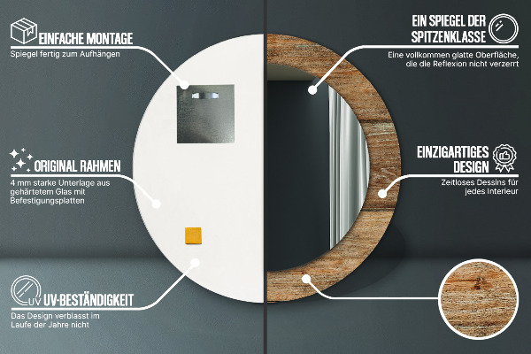 Round mirror frame with print Old wood