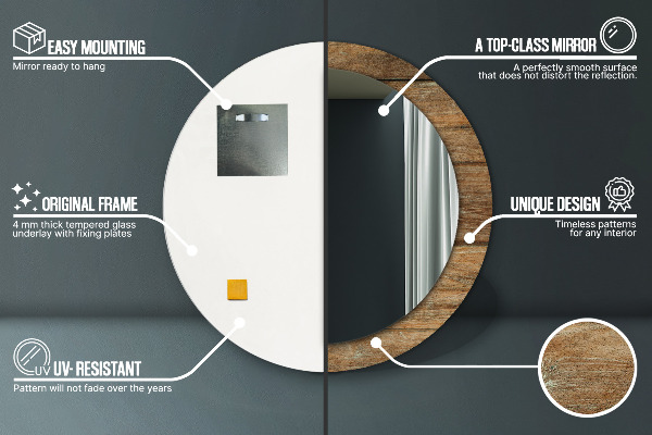 Round mirror frame with print Old wood