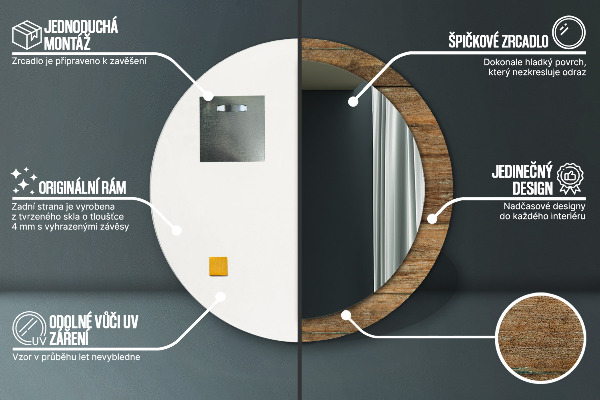 Round mirror frame with print Old wood