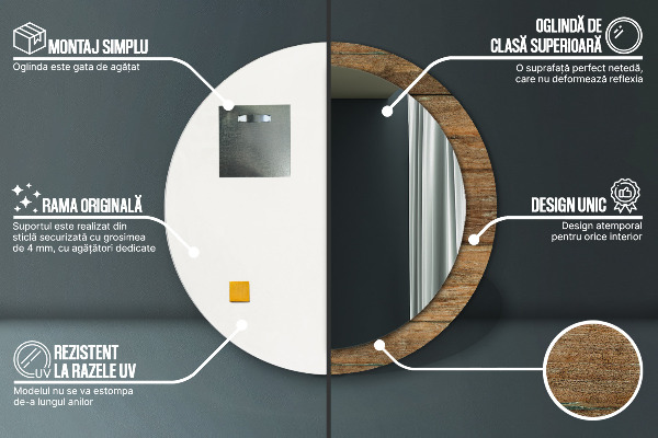 Round mirror frame with print Old wood