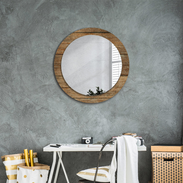 Round mirror frame with print Old wood