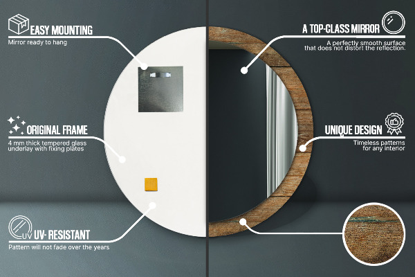 Round mirror frame with print Old wood