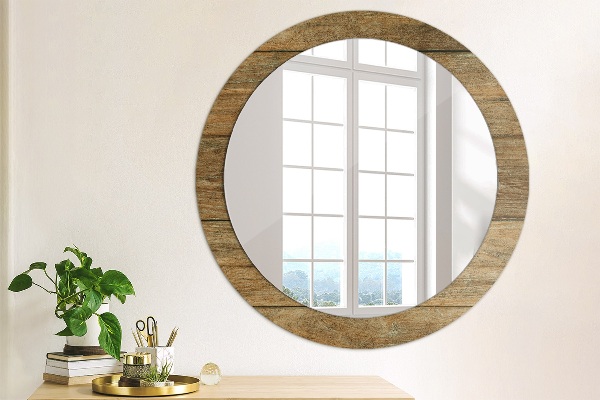 Round mirror frame with print Old wood
