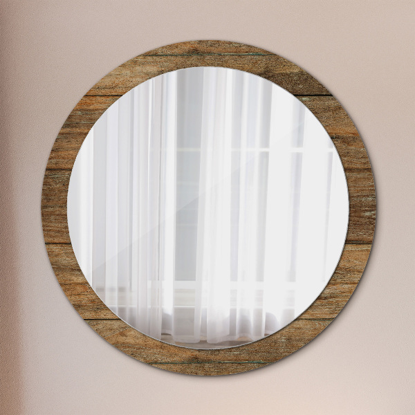 Round mirror frame with print Old wood