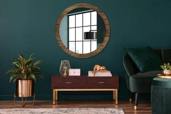 Round mirror frame with print Old wood