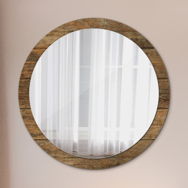 Round mirror frame with print Old wood