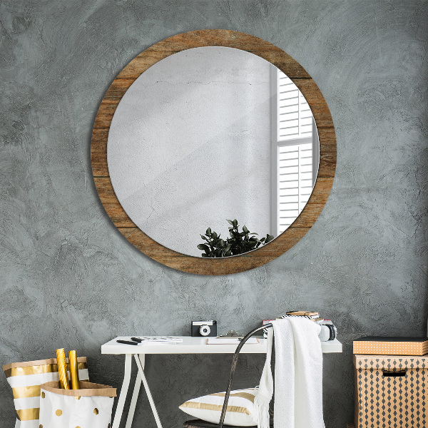 Round mirror frame with print Old wood