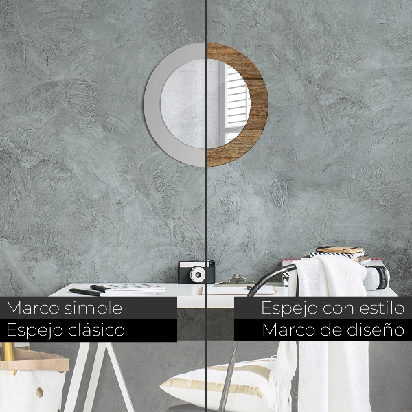 Round mirror frame with print Old wood