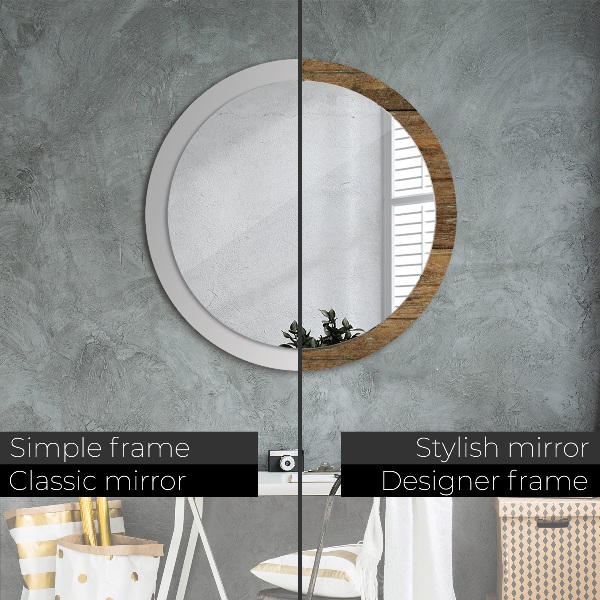 Round mirror frame with print Old wood
