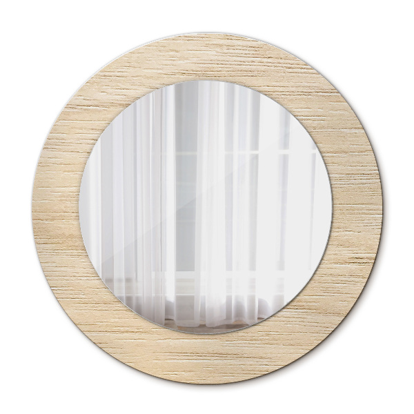 Round mirror frame with print Light wood