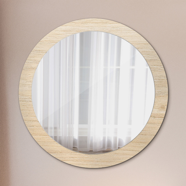 Round mirror frame with print Light wood