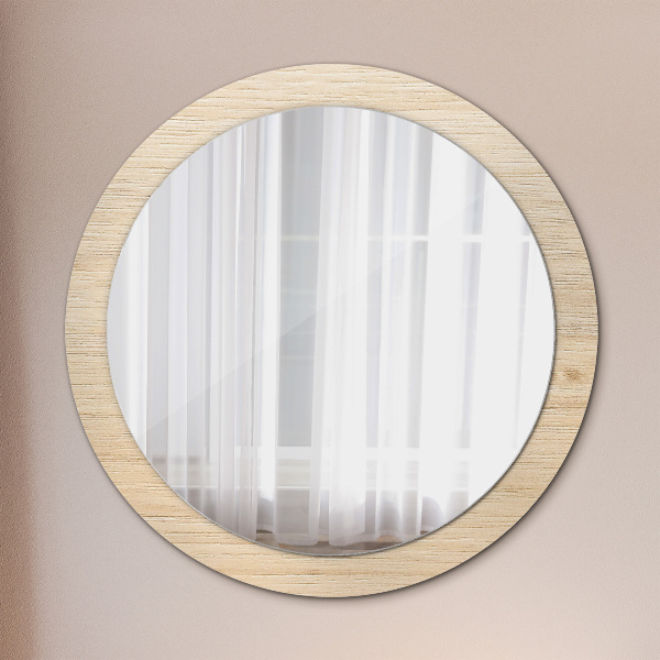 Round mirror frame with print Light wood