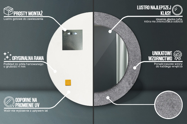 Round mirror frame with print Concrete texture