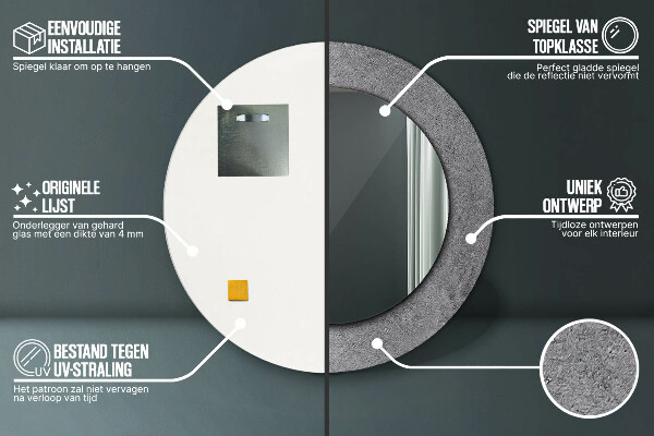 Round mirror frame with print Concrete texture