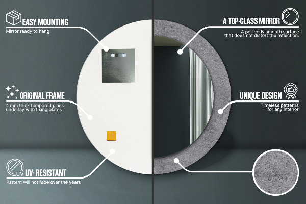 Round mirror frame with print Concrete texture