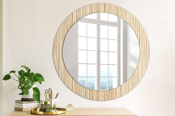Round wall mirror decor Bamboo straw