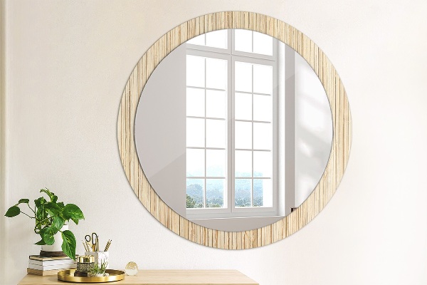 Round wall mirror decor Bamboo straw