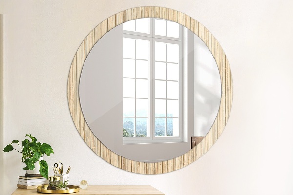 Round wall mirror decor Bamboo straw