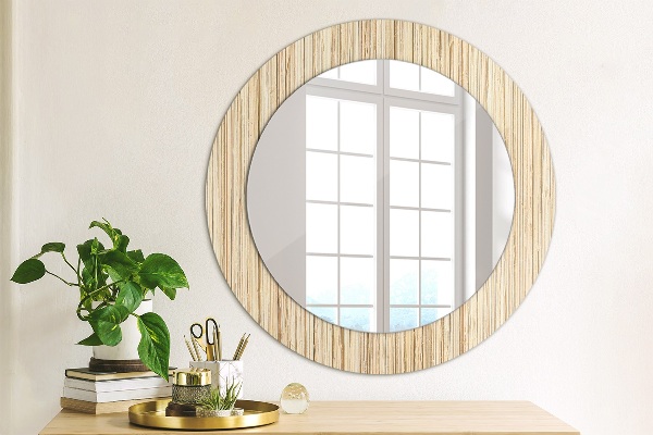 Round wall mirror decor Bamboo straw