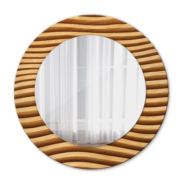 Round printed mirror Wooden wave