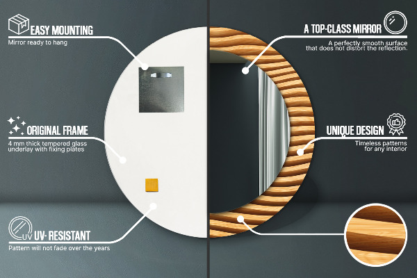 Round printed mirror Wooden wave