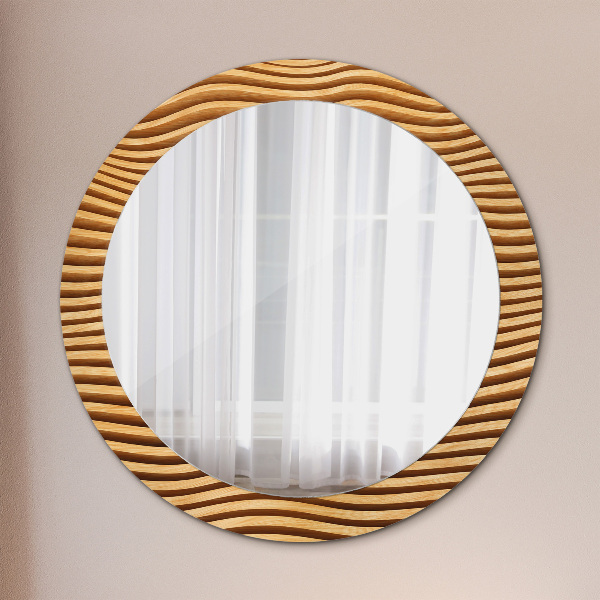 Round printed mirror Wooden wave